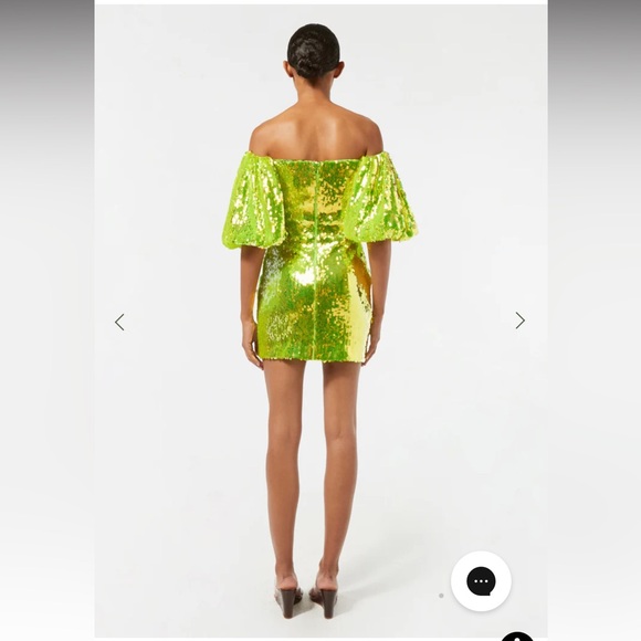 RHODE Dali sequin  off the shoulder puff sleeves party dress chartreuse size 2 - Picture 2 of 8
